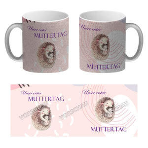 Nilpferd-Kaffeebecher zu ersten Muttertag mit Mama und Baby in rosa