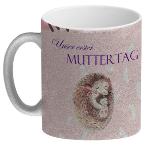 Nilpferd-Kaffeebecher zu ersten Muttertag mit Mama und Baby in rosa