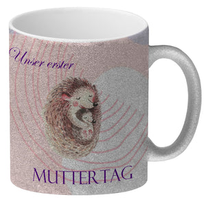 Nilpferd-Kaffeebecher zu ersten Muttertag mit Mama und Baby in rosa