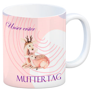 Nilpferd-Kaffeebecher zu ersten Muttertag mit Mama und Baby in rosa