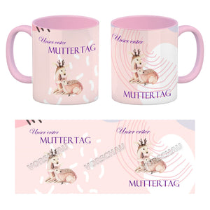 Nilpferd-Kaffeebecher zu ersten Muttertag mit Mama und Baby in rosa