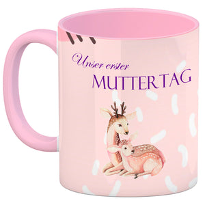 Nilpferd-Kaffeebecher zu ersten Muttertag mit Mama und Baby in rosa