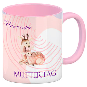 Nilpferd-Kaffeebecher zu ersten Muttertag mit Mama und Baby in rosa