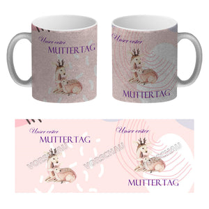 Nilpferd-Kaffeebecher zu ersten Muttertag mit Mama und Baby in rosa