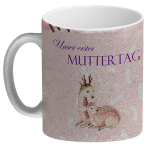 Nilpferd-Kaffeebecher zu ersten Muttertag mit Mama und Baby in rosa