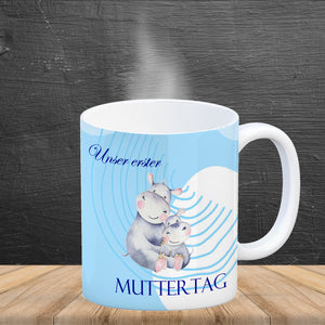Nilpferd-Kaffeebecher zu ersten Muttertag mit Mama und Baby in rosa