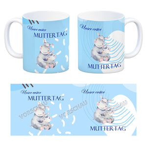 Nilpferd-Kaffeebecher zu ersten Muttertag mit Mama und Baby in rosa
