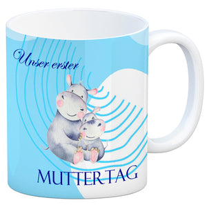 Nilpferd-Kaffeebecher zu ersten Muttertag mit Mama und Baby in rosa