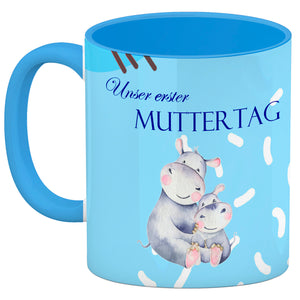 Nilpferd-Kaffeebecher zu ersten Muttertag mit Mama und Baby in rosa