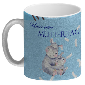 Nilpferd-Kaffeebecher zu ersten Muttertag mit Mama und Baby in rosa