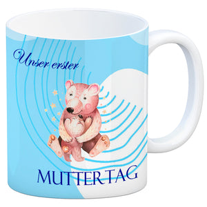 Nilpferd-Kaffeebecher zu ersten Muttertag mit Mama und Baby in rosa