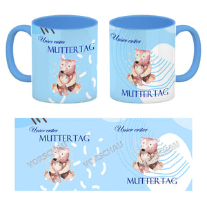 Nilpferd-Kaffeebecher zu ersten Muttertag mit Mama und Baby in rosa