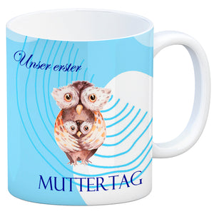 Nilpferd-Kaffeebecher zu ersten Muttertag mit Mama und Baby in rosa