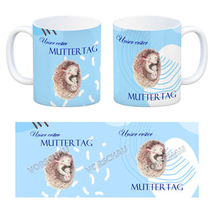 Nilpferd-Kaffeebecher zu ersten Muttertag mit Mama und Baby in rosa