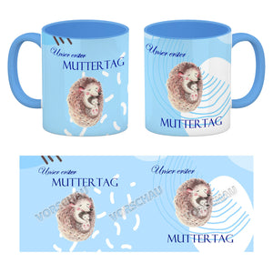 Nilpferd-Kaffeebecher zu ersten Muttertag mit Mama und Baby in rosa