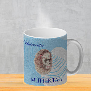 Nilpferd-Kaffeebecher zu ersten Muttertag mit Mama und Baby in rosa
