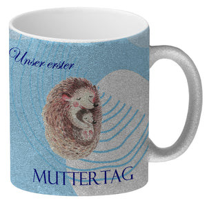 Nilpferd-Kaffeebecher zu ersten Muttertag mit Mama und Baby in rosa