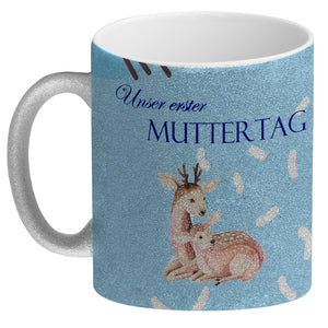 Nilpferd-Kaffeebecher zu ersten Muttertag mit Mama und Baby in rosa