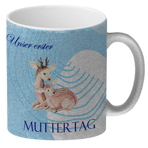 Nilpferd-Kaffeebecher zu ersten Muttertag mit Mama und Baby in rosa