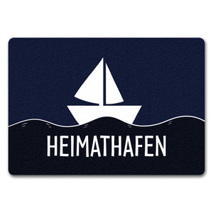 Heimathafen Fußmatte mit Schiff und Meeresmotiv