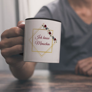 Ich hasse Menschen Kaffeetasse mit goldenem Rahmen und Blumen
