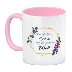 Für die Beste Oma auf der ganzen Welt Kaffeebecher mit Goldrahmen und Blumen