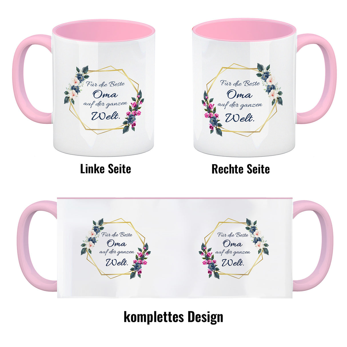 Für die Beste Oma auf der ganzen Welt Kaffeebecher mit Goldrahmen und Blumen