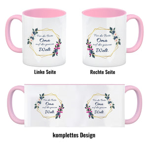 Für die Beste Oma auf der ganzen Welt Kaffeebecher mit Goldrahmen und Blumen