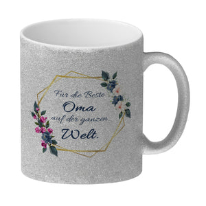 Für die Beste Oma auf der ganzen Welt Kaffeebecher mit Goldrahmen und Blumen