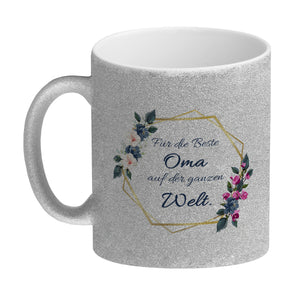 Für die Beste Oma auf der ganzen Welt Kaffeebecher mit Goldrahmen und Blumen
