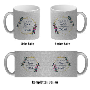 Für die Beste Oma auf der ganzen Welt Kaffeebecher mit Goldrahmen und Blumen