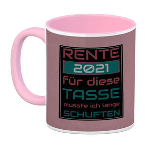 Rente Kaffeebecher - dafür musste ich lange arbeiten - Vintage Tasse bedruckt im retro Stil mit Rentner Spruch - spülmaschinenfest und mikrowellengeeignet bei 330ml Inhalt
