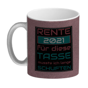 Rente Kaffeebecher - dafür musste ich lange arbeiten - Vintage Tasse bedruckt im retro Stil mit Rentner Spruch - spülmaschinenfest und mikrowellengeeignet bei 330ml Inhalt