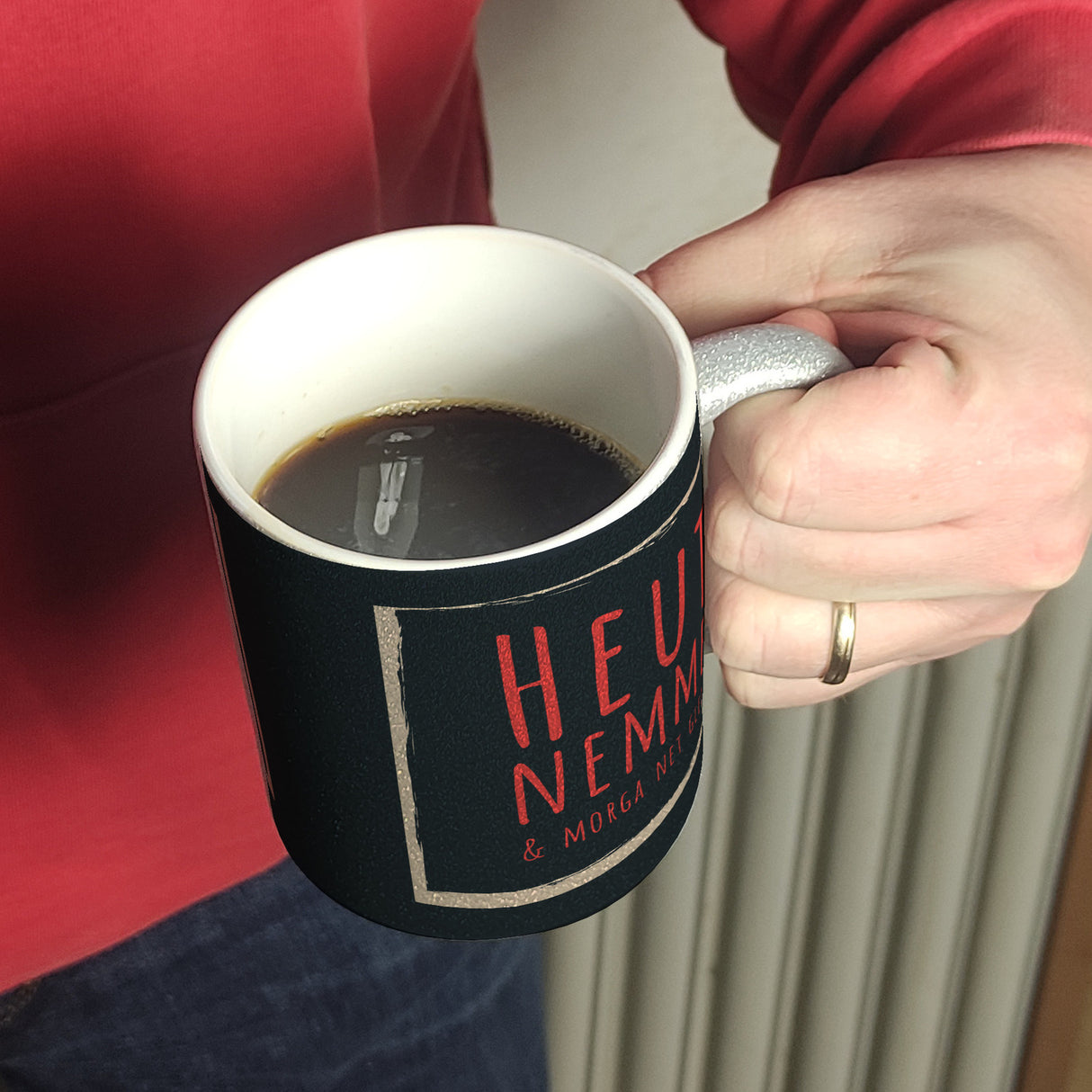 Kaffeebecher mit Spruch: Heut nemme & morga net glei! Schwäbisch Schwaben Dialekt Mundart