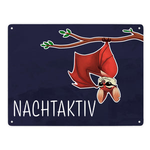 Nachtaktiv Metallschild mit lustiger Fledermaus