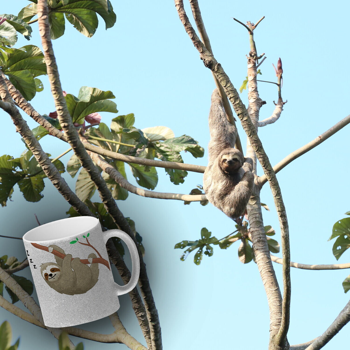 Weck mich wenn es Freitag ist Kaffeebecher mit süßem Faultier