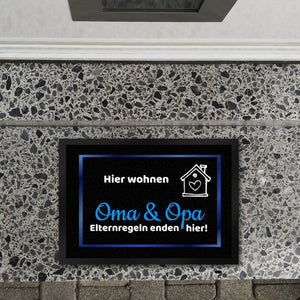 Hier wohnen Opa und Oma Fußmatte - Elternregeln enden hier mit Herz