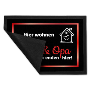 Hier wohnen Opa und Oma Fußmatte - Elternregeln enden hier mit Herz
