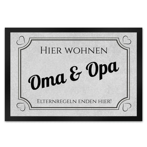 Hier wohnen Opa und Oma Fußmatte - Elternregeln enden hier mit Herz