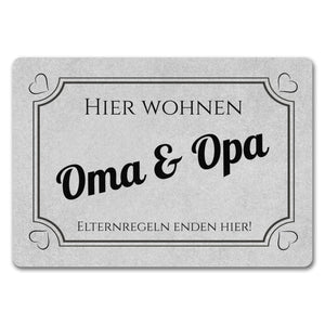 Hier wohnen Opa und Oma Fußmatte - Elternregeln enden hier mit Herz