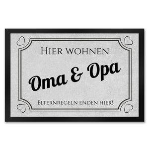 Hier wohnen Opa und Oma Fußmatte - Elternregeln enden hier mit Herz