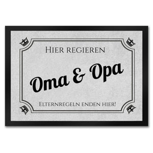 Hier wohnen Opa und Oma Fußmatte - Elternregeln enden hier mit Herz