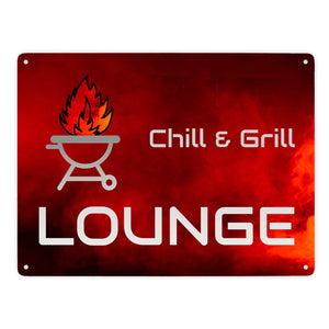 Chill & Grill Lounge Metallschild in 15x20 cm mit Spruch