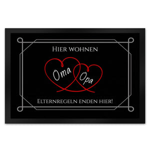 Hier wohnen Opa und Oma Fußmatte - Elternregeln enden hier mit Herz