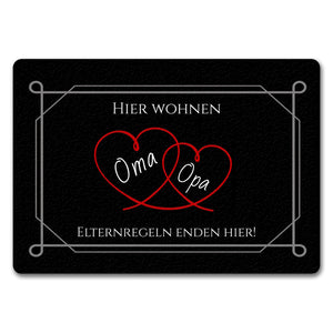 Hier wohnen Opa und Oma Fußmatte - Elternregeln enden hier mit Herz