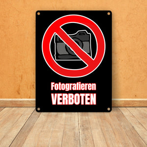 Fotografieren verboten Verbotsschild im Comic-Stil