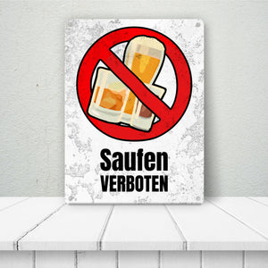 Saufen verboten Verbotsschild im Comic-Stil