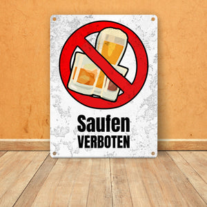 Saufen verboten Verbotsschild im Comic-Stil