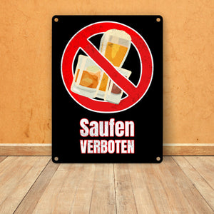 Saufen verboten Verbotsschild im Comic-Stil