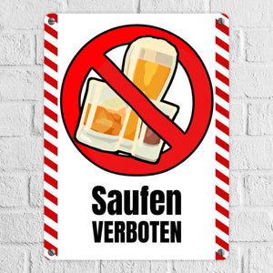 Saufen verboten Verbotsschild im Comic-Stil